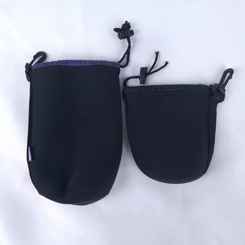 Caden Neoprene Camera Lens Pouch Bags Set of 2 Drawstring Clip Black